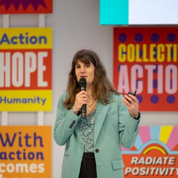 Cannelle Lacoste, Sustainability Director, Innovation & Circularity, presenting L'AcceleratOR at ChangeNOW